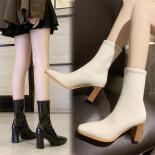 Autumn Shoes For Women Boots Ladies 2022 New High Heels Luxury Woman Boot Female Winter Wedge Short Plush Black Beige Si
