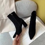 Autumn Shoes For Women Boots Ladies 2022 New High Heels Luxury Woman Boot Female Winter Wedge Suede Pointed Toe Black Kh