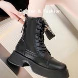 Martin Boots 2022 New Autumn Winter Women Platform Laceup Black Ankle Boots For Women Wedges Shoes Sneaker Zipper Leathe