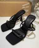 Za New Summer Square Toe One-strap Sandals For Women With Thin Straps And Thick Straps With Buckles Rhinestone Stiletto 