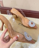 Za New Summer Pointed Toe High-heeled Sandals For Women, Transparent Rhinestone Temperament Mule Shoes For Women, Back S