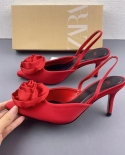 Za New Summer Shallow Mouth Pointed Toe Stiletto Sandals For Women Red Rose Flower Back Strap High Heels Women's Fashion