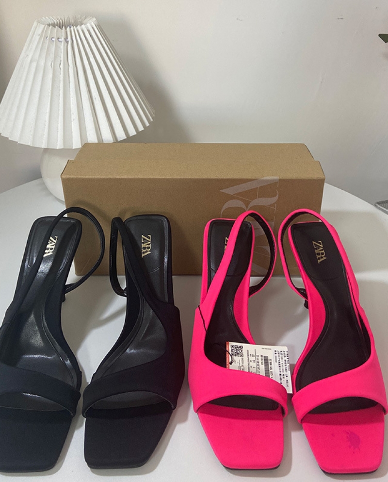 Za New Summer Square Toe Stiletto High Heels Women's Back Strap Outer Wear Fashion Versatile Sandals Women's Single Shoe