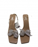 Za New Summer Square Toe Rhinestone Bow French Slingback High Heels Women's Open Toe Fashion Sandals Women's Trend