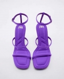 Za New Summer Stiletto Square Toe High Heels Women's Back Strap Buckle Back Hollow Slingback Sandals For Women