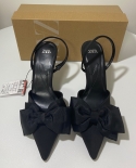 Za New Summer Stiletto Women's Shoes Pointed Toe Bow Decorated With Black Shallow Mouth Back Strap Sandals For Women