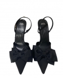 Za New Summer Stiletto Women's Shoes Pointed Toe Bow Decorated With Black Shallow Mouth Back Strap Sandals For Women