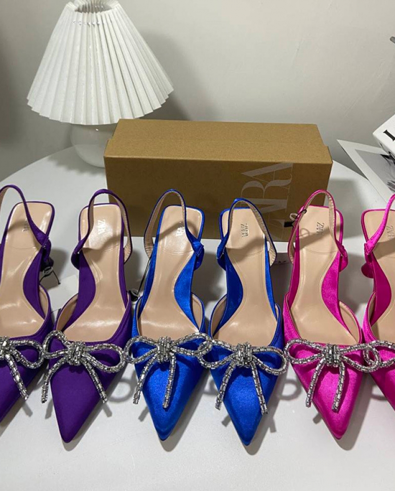 Za New Summer Pointed Toe Stiletto Outer High Heels For Women With Bow Tie Back Strap Hollow Toe Sandals For Women