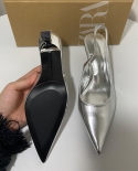 Za New Summer Pointed Toe Stiletto Silver High Heels For Women With Empty Back Slingback Metal Trend Fashion Sandals For