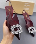 Za New Summer Pointed Toe Stiletto Heel Shallow Drool Brightly Decorated High Heels Women's Baotou Back Strap Sandals Wo