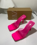 Za New Summer Square Toe Stiletto Heels, Women's Open Toe Transparent Sandals, Women's Fashion Trend