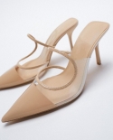 Za New Summer Pointed Toe Stiletto Pumps For Women With Hollow Back French Fashion Transparent Sandals For Women