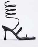 Za New Summer Square Toe Stiletto Spiral Strap High Heels Women's Open Toe Roman Shoes Outer Wear Sandals Women's Trendy
