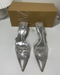 Za New Summer Pointed Toe Stiletto Silver High Heels Women's Baotou Sandals Women's Rhinestone Shallow Mouth French Shoe