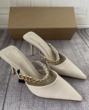 Za New Summer Pointed Toe Stiletto Heels For Women With Empty Back Metal Chain Toe-toe Sandals And Slippers For Women