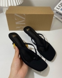 Za New Summer Square Toe Stiletto Flip-flops Sandals For Women Kitten Heels Mule Shoes Fashion Shoes For Women