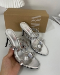 Za New Summer Round-toe Stiletto High-heeled Shoes For Women With Rhinestone Decorations, One-line Straps And Empty Back
