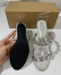 Za New Summer Round-toe Stiletto High-heeled Shoes For Women With Rhinestone Decorations, One-line Straps And Empty Back