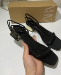 Za New Summer Square Toe One-word Strap With Thin Heel And Thick Heel Outer Sandals Women's Back Strap Slingback Single 