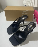 Za New Summer Square Toe Stiletto Heel Strappy High Heels Women's Fashion Single Shoes Women's Open Toe Shallow Sandals 