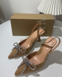 Za New Summer Pointed-toe Stiletto Shallow-mouth High-heeled Shoes For Women With Empty Back Straps And Bow Outer Sandal