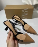 Za New Autumn High-heeled Women's Shoes Fashionable Pointed Black Splicing Pvc Transparent Shallow Mouth Slingback Sanda
