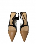 Za New Autumn High-heeled Women's Shoes Fashionable Pointed Black Splicing Pvc Transparent Shallow Mouth Slingback Sanda