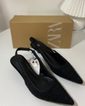 Za's New High-heeled Shoes For Autumn, Pointed Toe Black Sequins, Medium Heels, Stilettos, Women's Shoes, Sandals, Small