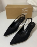 Za's New High-heeled Shoes For Autumn, Pointed Toe Black Sequins, Medium Heels, Stilettos, Women's Shoes, Sandals, Small