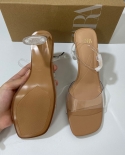 Za New Summer Square Toe One-word Transparent Thick Heel High Heels Women's Open Toe Glass Heel Outer Sandals For Women