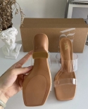 Za New Summer Square Toe Stiletto Versatile High Heels Women's Back Empty Slingback Trendy Transparent Fashion Sandals F
