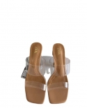 Za New Summer Square Toe Stiletto Versatile High Heels Women's Back Empty Slingback Trendy Transparent Fashion Sandals F