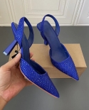 Za New Summer Slingback Hollow Pointed Toe High Heels Women's Hot Drill Hollow Single Shoes Women's Baotou Shallow Mouth
