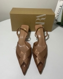 Za New Summer Stiletto Stitching With Brown Temperament High Heels Women's Pointed Toe Fashion Temperament Sandals Women