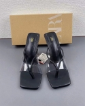 Za New Summer Square Toe Angle Splicing Pvc Transparent Back Empty Slingback Sandals For Women Thong Toe High Heels For 