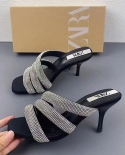 Za New Summer Thin Straps With Rhinestones For Outer Wear Casual Fashion High Heels For Women With Empty Back Slingback 