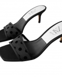 Za New Summer Square Toe Mesh Polka Dot Open Toe Stiletto Sandals For Women With Empty Back And High Heels For Women