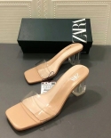 Za New Summer Square Toe Transparent Crystal Heel High Heels Women's Thick Heel Open Toe Outerwear Strap Sandals Women