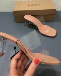 Za New Summer Square Toe Crystal Heel High-heeled Shoes For Women To Wear One-line Transparent Heel Thick Heel Sandals F