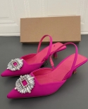 Za New Summer Rhinestone Pointed Toe High-heeled Shoes For Women With Stiletto Heels, Shallow Slingback Heels And Empty 