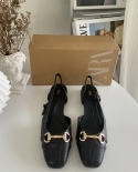 Za's New Summer Flat-heeled Square-toe Shoes For Women With Back Straps And Chain Buckle Sandals For Women, Casual Wedge