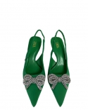 Za New Summer Bow Rhinestone Sandals Women's Chain Brightly Decorated Stiletto Pumps Pointed Toe Back Strap