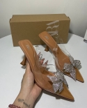 Za New Summer Pointed Toe Stiletto Bow High Heels Women's Shallow Mouth Baotou Transparent Back Empty Sandals Women's Tr