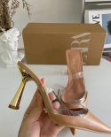 Za New Summer Pointed Toe Stiletto High Heels For Women With Metal Slingback Temperament Transparent Splicing Shallow Sa