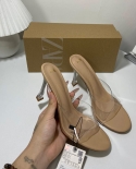Za New Summer Stiletto Round Toe High Heels Women's One-line Strap Transparent Sandals Women's Fashion Casual Shoes