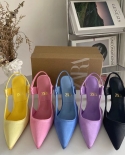 Za New Summer Pointed Toe Stiletto French High Heels Shallow Mouth Candy Color Satin Slingback Sandals Women's Trend