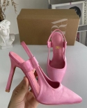 Za New Summer Pointed Toe Stiletto French High Heels Shallow Mouth Candy Color Satin Slingback Sandals Women's Trend