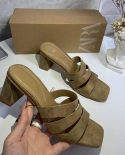 Za New Summer Square-toe Open-toe One-strap Sandals For Women With Thick Heel Roman Versatile High-heeled Shoes For Wome
