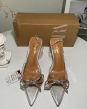 Za New Summer Pointed Toe Stiletto Heel Rhinestone High Heels Women's Spliced ​​bow Transparent Toe Crystal Sandals