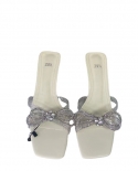 Za New Summer Square Toe High-heeled Fashion Bow Sandals For Women With Rhinestone Open Toes And Empty Back Chain Splici